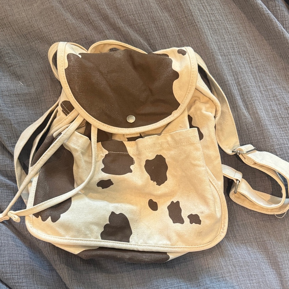 BAGGU Brown and Cream Cow Print Backpack